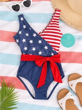 NWT Caden Lane Patriotic One Piece Swimsuit Stars & Stripes UPF 50+
